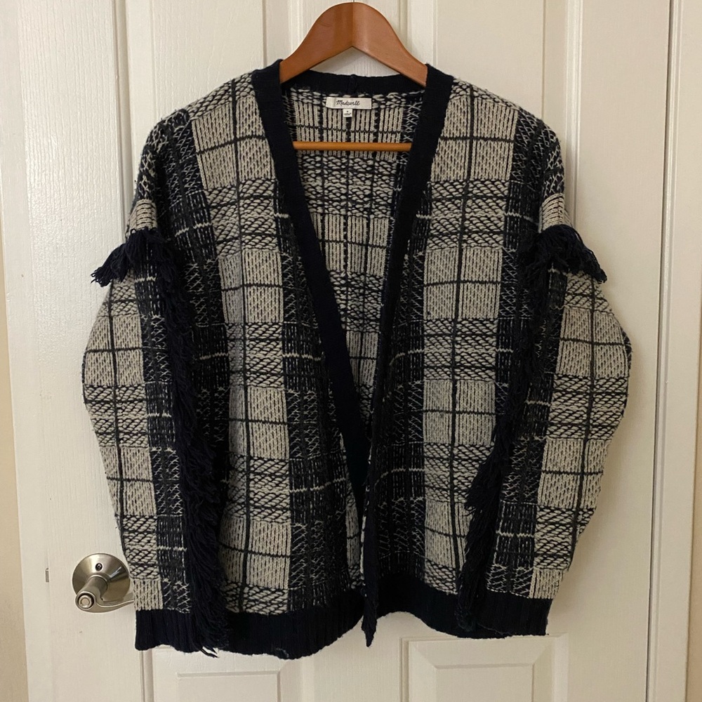 Madewell plaid fringe cardigan sweater